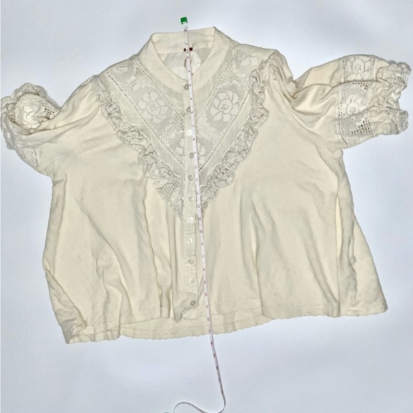 NWOT Free People Short Sleeve Button-Down Shirt Ivory S - Picture 9 of 10